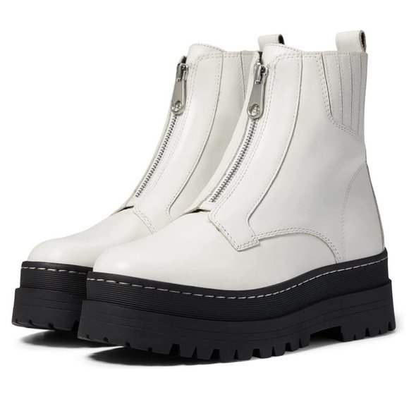 Marc Fisher Boots Prisco Ivory Leather Zip Booties